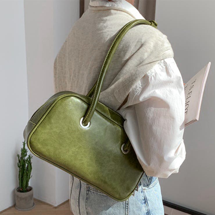 グリーン | ミニボストンバッグ 横長バッグ ハンドバッグ | REAL STYLE