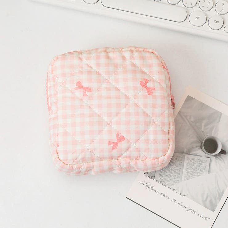 チェック×リボン(ベビーピンク) | ミニポーチ 小物入れ ポーチ | REAL STYLE