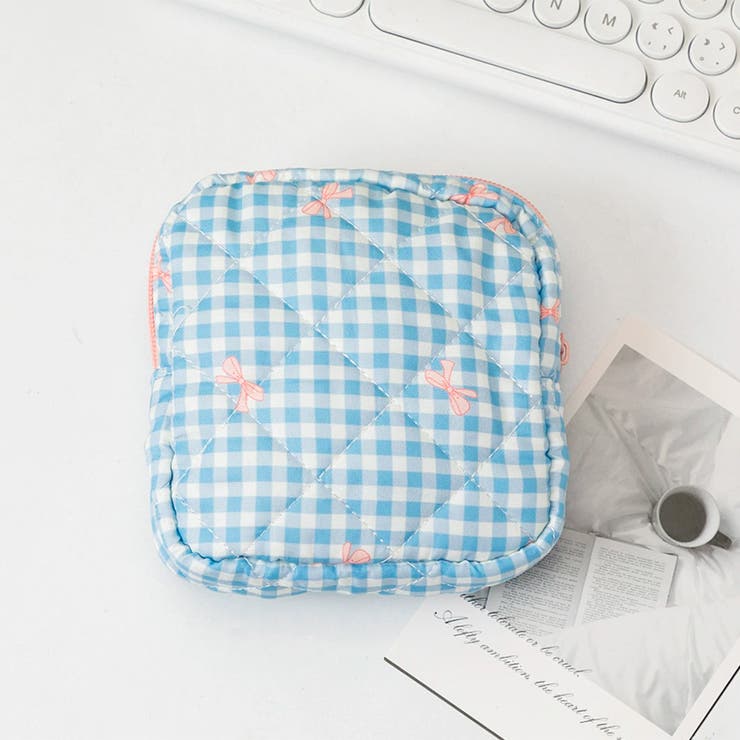 チェック×リボン(ライトブルー) | ミニポーチ 小物入れ ポーチ | REAL STYLE