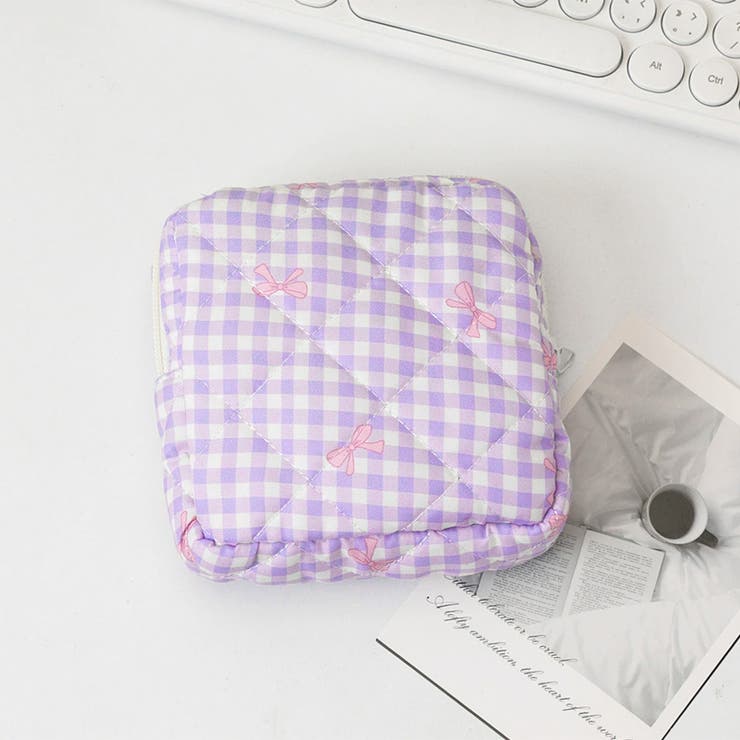 チェック×リボン(パープル) | ミニポーチ 小物入れ ポーチ | REAL STYLE