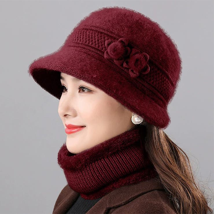 ワインレッド | ニット帽 ネックウォーマー レディース | REAL STYLE