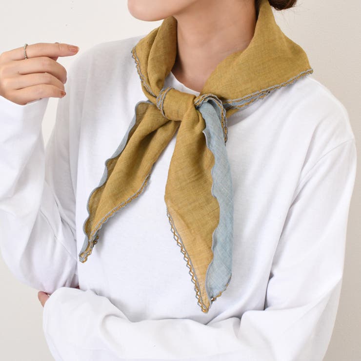 カーキベージュ×ブルーグレー | ストール スカーフ バンダナ | REAL STYLE