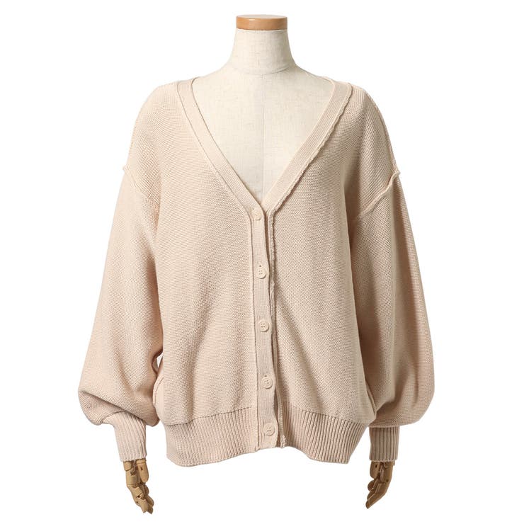 ライトベージュ(019) | Vネックボリュームスリーブニットカーディガン レディース トップス | REAL STYLE