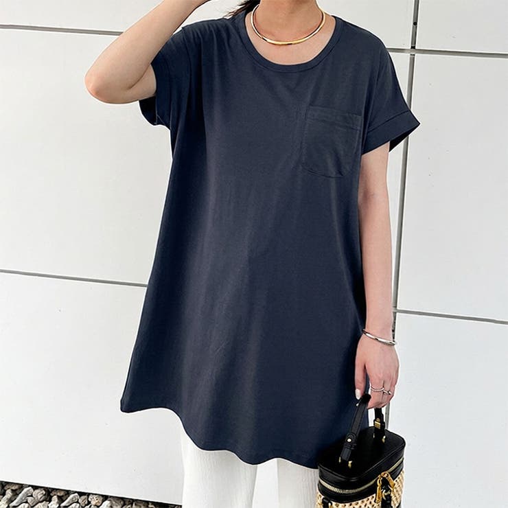 ネイビー【ロールスリーブ】 | Tシャツ レディース 半袖 | REAL STYLE