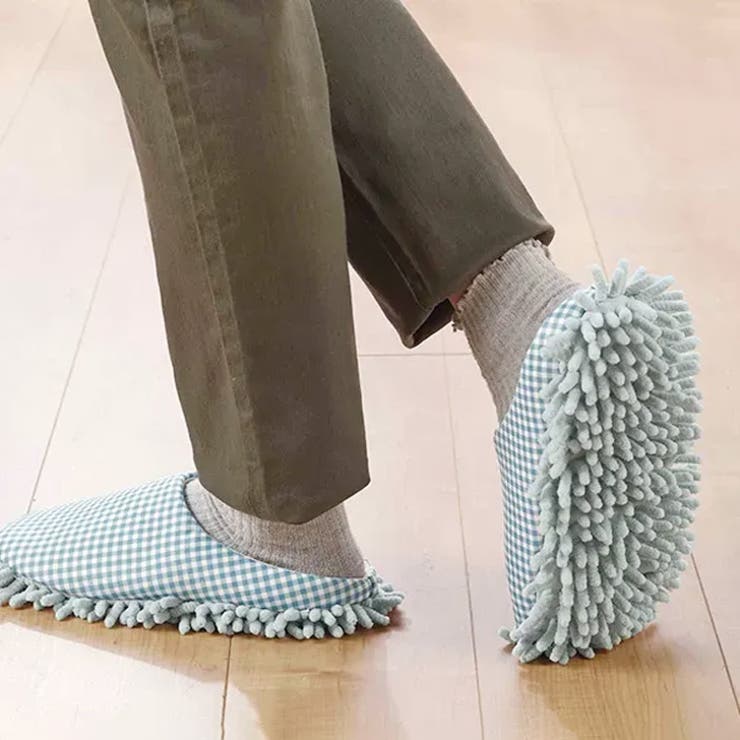 ギンガムチェック柄×ブルー | お掃除スリッパ モップスリッパ 室内履き | REAL STYLE