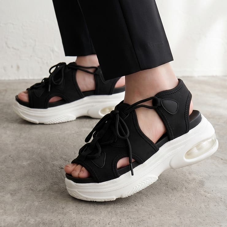 ブラック×ホワイト | スポーツサンダル レディース 厚底 | REAL STYLE