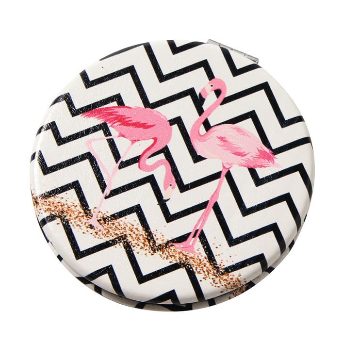 拡大鏡付きフラミンゴコンパクトミラー レディース ミラー[品番