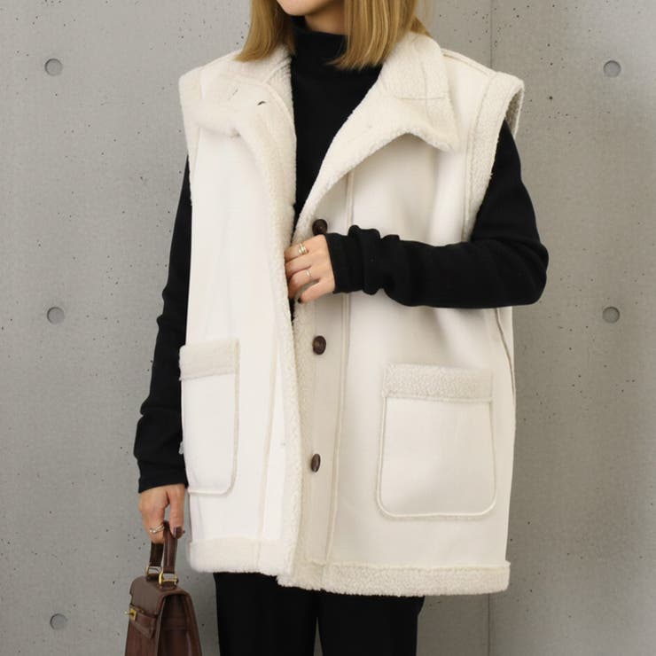 アイボリー | ムートンベスト ボア スエード | REAL STYLE