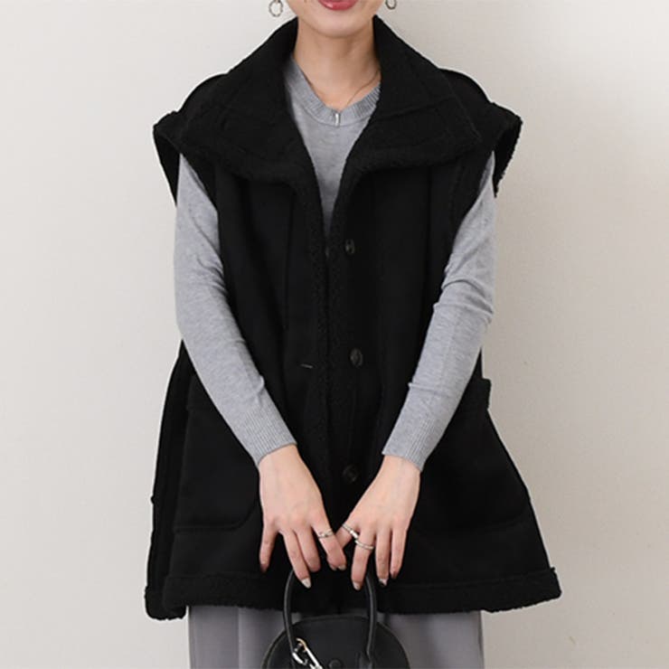 ブラック | ムートンベスト ボア スエード | REAL STYLE