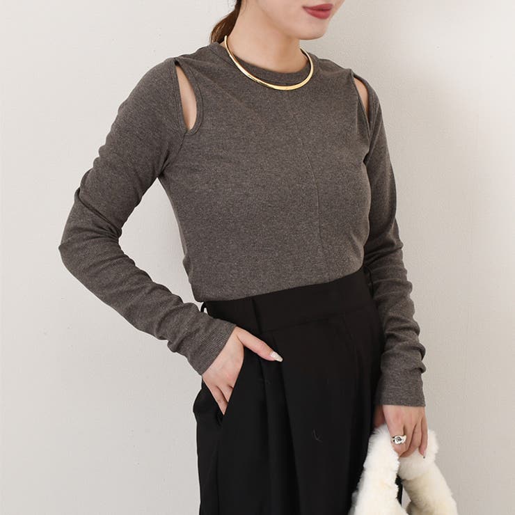 モカ | カットソー リブ カットアウト | REAL STYLE