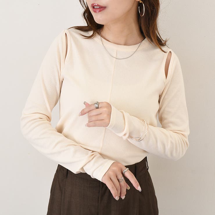 アイボリー | カットソー リブ カットアウト | REAL STYLE