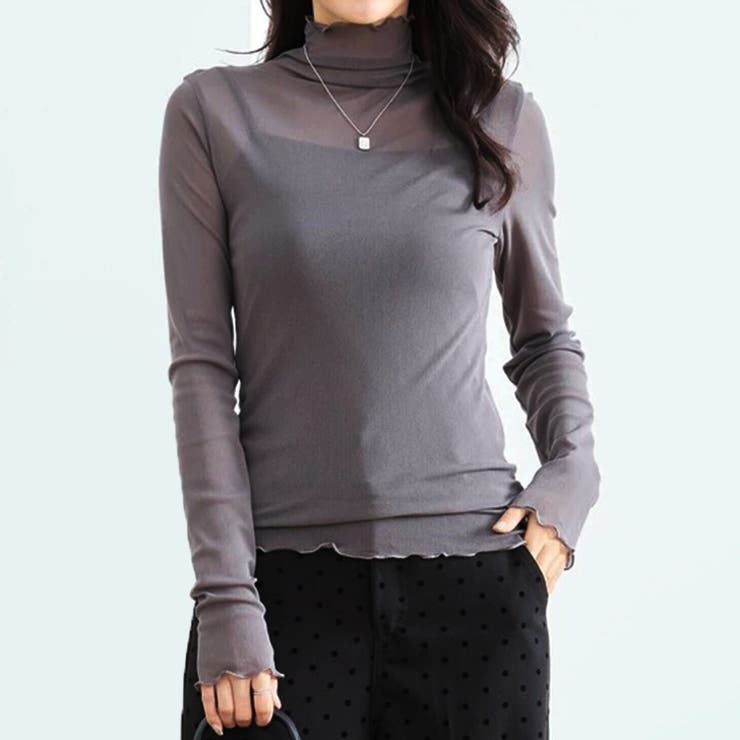 新品未使用 FASHIRU ファシル リブシアートップス GRAY 完売品 シアー トップス ブラウス[品番：JOKW0017059]｜REAL STYLE