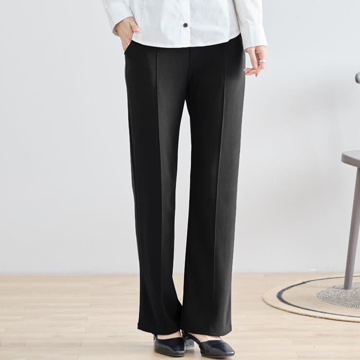 ブラック(02) | ストレートパンツ レディース ストレッチ | REAL STYLE