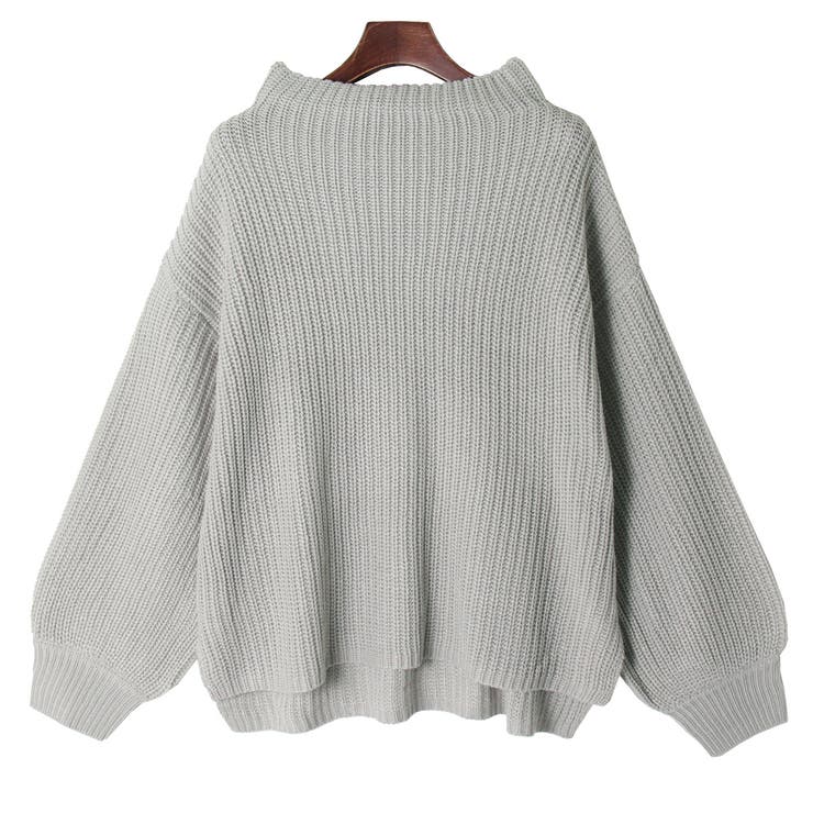 バルーンスリーブボトルネックゆるニット レディース トップス[品番