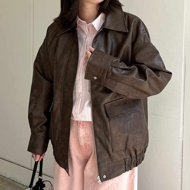 ブラウン(2) | フェイクレザージャケット レディース ブルゾン | REAL STYLE