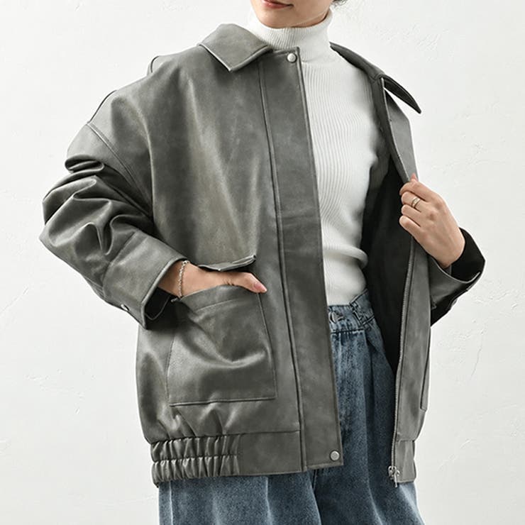 グレー(3) | フェイクレザージャケット レディース ブルゾン | REAL STYLE