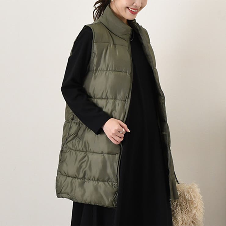 カーキ | キルティングベスト レディース 秋冬 | REAL STYLE