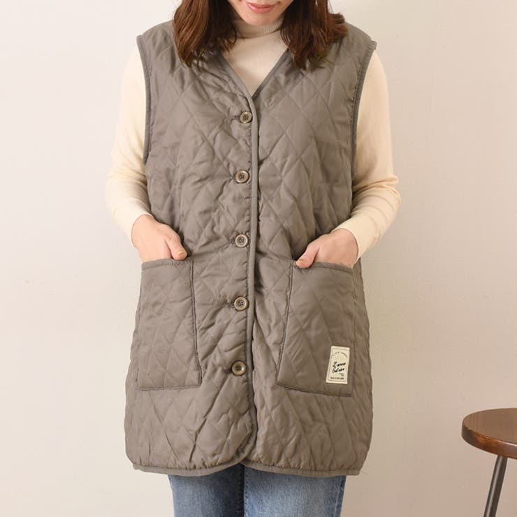 グレージュ | ロングベスト レディース 秋 | REAL STYLE