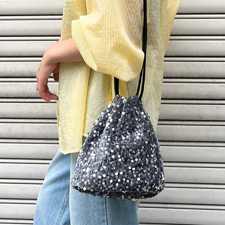 グレー×シルバー | ショルダーバッグ 巾着 レディース | REAL STYLE