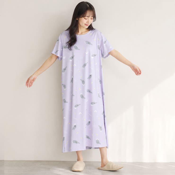 ラッコ柄(ラベンダー) | ロングワンピース 夏 半袖 | REAL STYLE