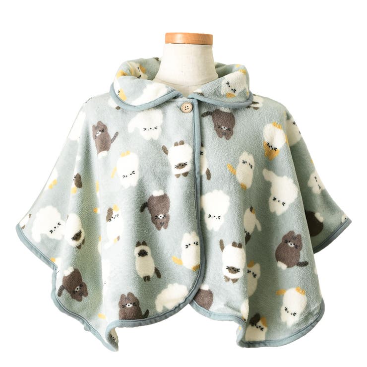 ネコブルーグリーン | 肩当て あったか ルームウェア | REAL STYLE