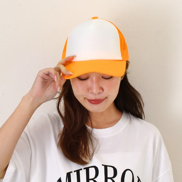 蛍光オレンジ×ホワイト | キャップ レディース メンズ | REAL STYLE