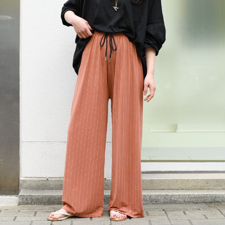サラてろストライプワイドパンツ レディース ボトムス[品番