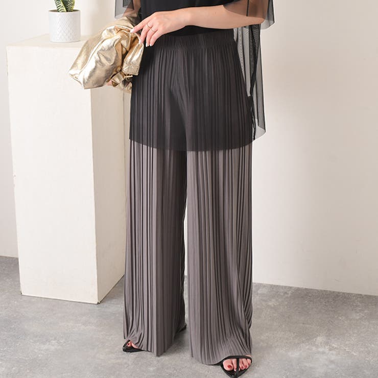 グレージュ | ワイドパンツ レディース プリーツ | REAL STYLE