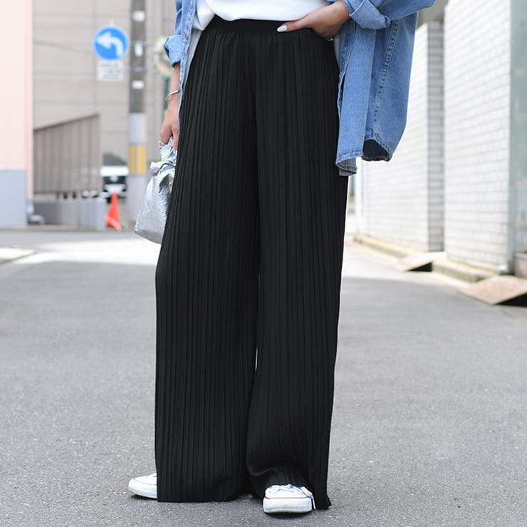 ブラック | ワイドパンツ レディース プリーツ | REAL STYLE