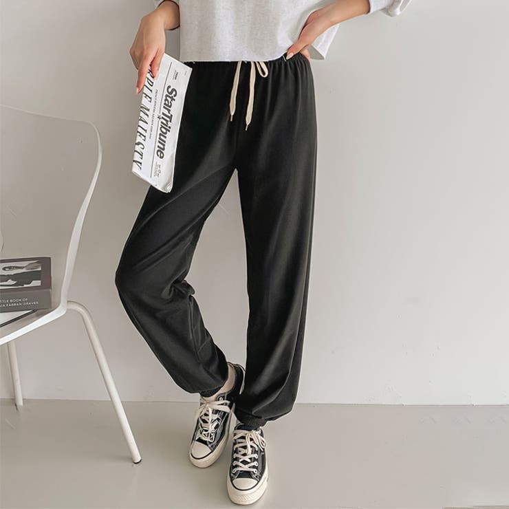 ブラック | ジョガーパンツ レディース 微起毛 | REAL STYLE