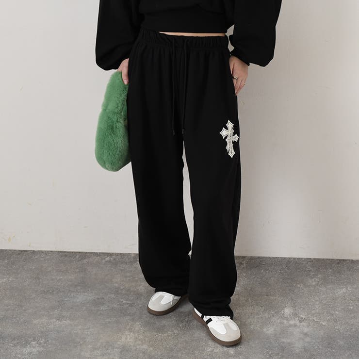 ブラック | スウェットパンツ レディース ワイドパンツ | REAL STYLE