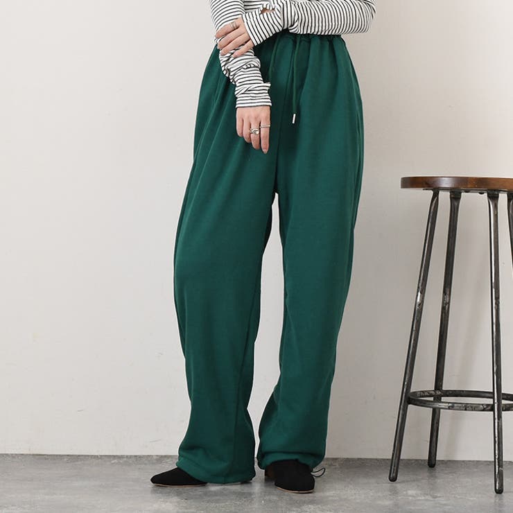 グリーン | スウェットパンツ レディース ワイドパンツ | REAL STYLE