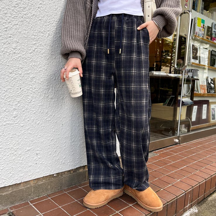 ネイビー | チェックパンツ レディース 薄手 | REAL STYLE