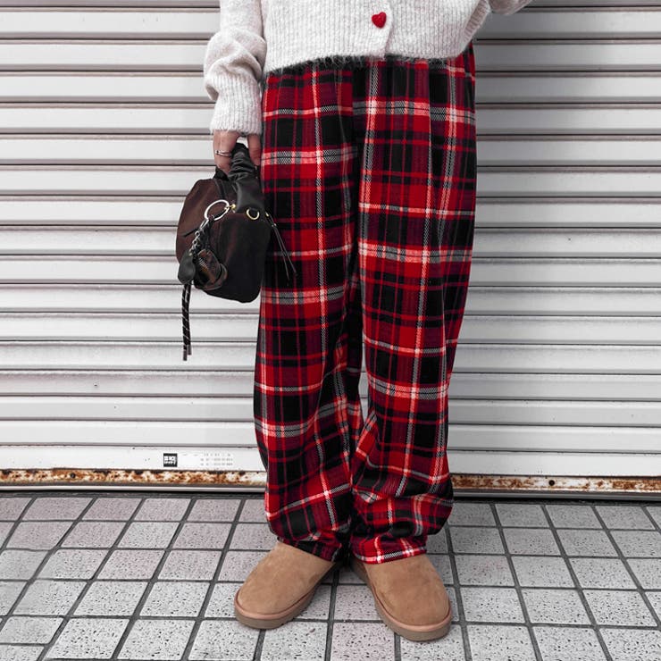 レッド | ワイドパンツ レディース チェック柄 | REAL STYLE