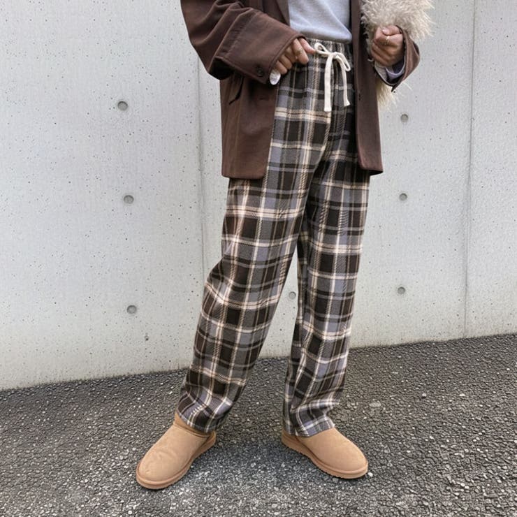 ブラウン | ワイドパンツ レディース チェック柄 | REAL STYLE