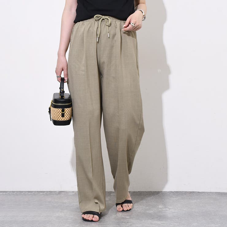 カーキベージュ | ワイドパンツ レディース ウエストゴム | REAL STYLE