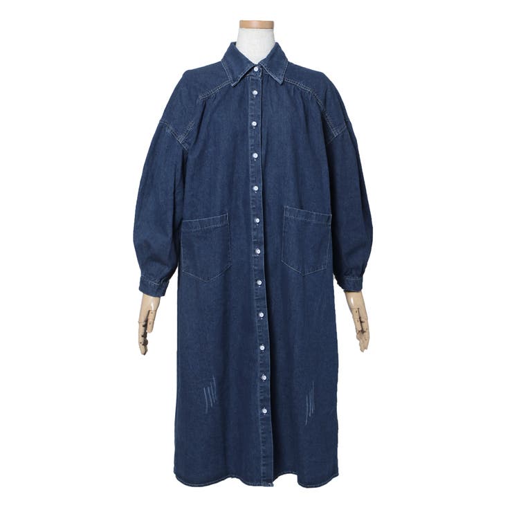ダメージデニムロングシャツワンピース レディース トップス
