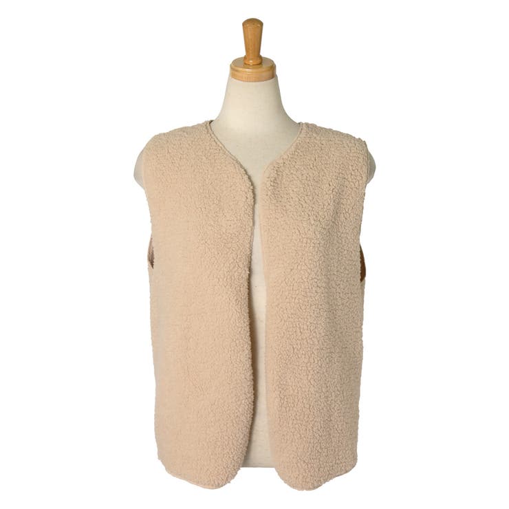 前開きノースリーブボアシンプルベスト レディース トップス[品番