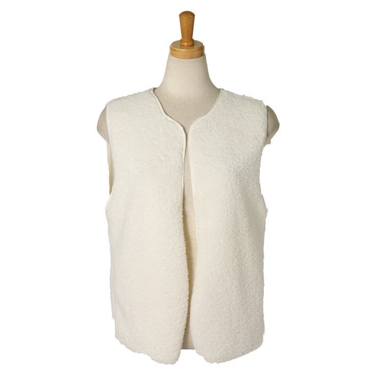 前開きノースリーブボアシンプルベスト レディース トップス[品番