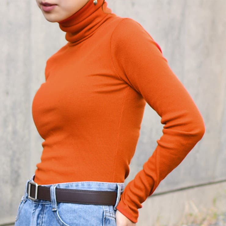 オレンジ | タートルネック ロング リブ | REAL STYLE