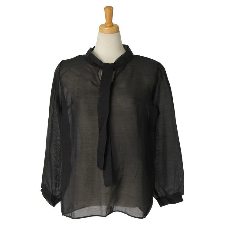 シースルーネックリボンブラウス レディース トップス[品番