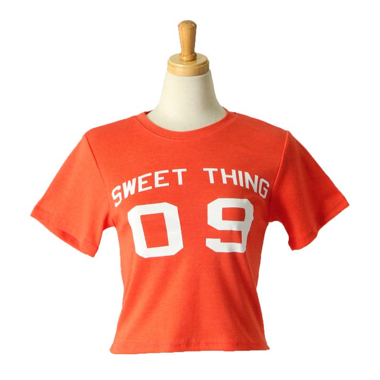 ナンバーロゴプリントショート丈Tシャツ レディース トップス