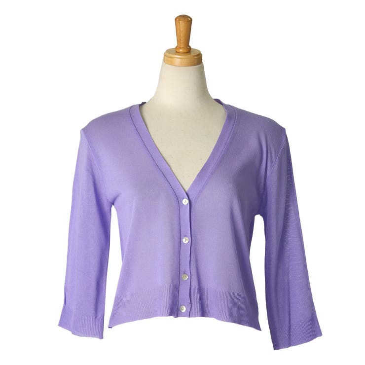 シェル風ボタン7分袖ニットカーディガン レディース トップス[品番