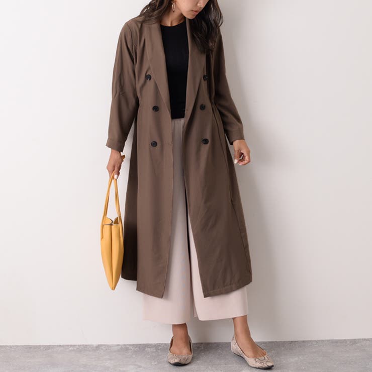 七分袖ウエストギャザーガウンコート レディース アウター[品番