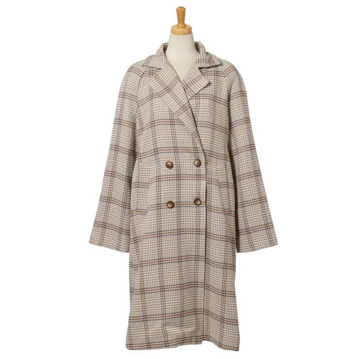 バックベルト付きチェックチェスターコート レディース アウター[品番