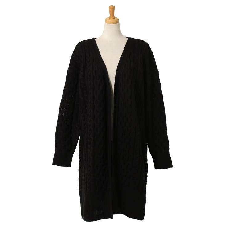 アランケーブル編みロングニットカーディガン レディース