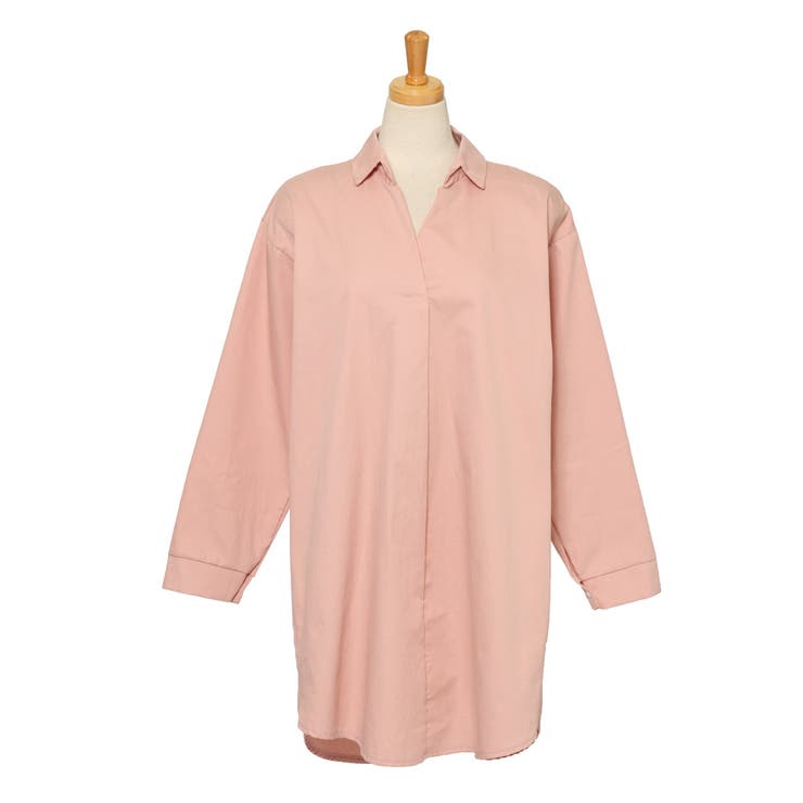 ピンク | スキッパーコットンワイドロングシャツ レディース トップス | REAL STYLE