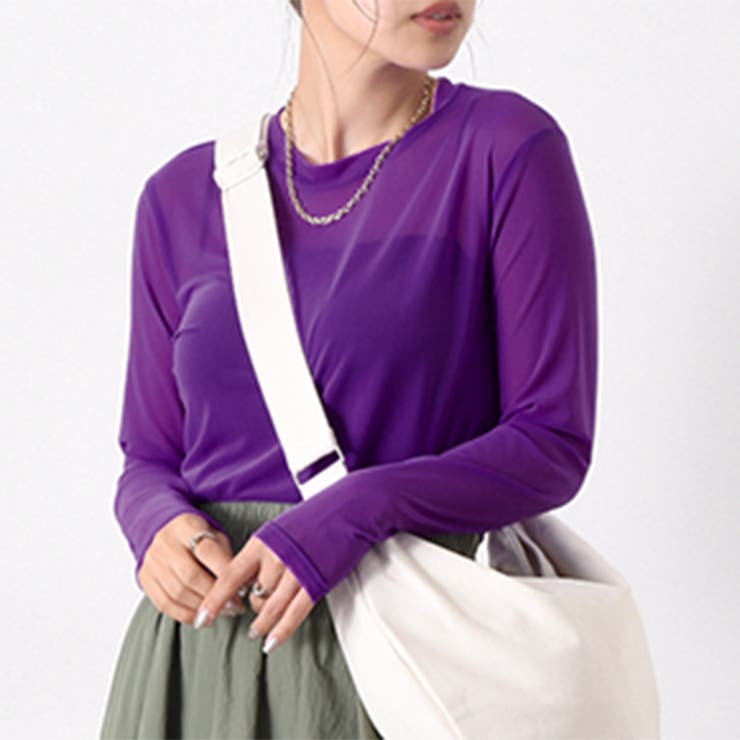 "MILD LATE" チューリップ柄 シアーカットソー パープル インナー Kotoe（コトエ） tシャツ 卒園式 卒業式 シアートップス シースルー