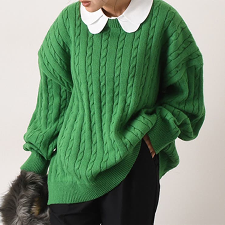 グリーン | ケーブルニット レディース 長袖 | REAL STYLE