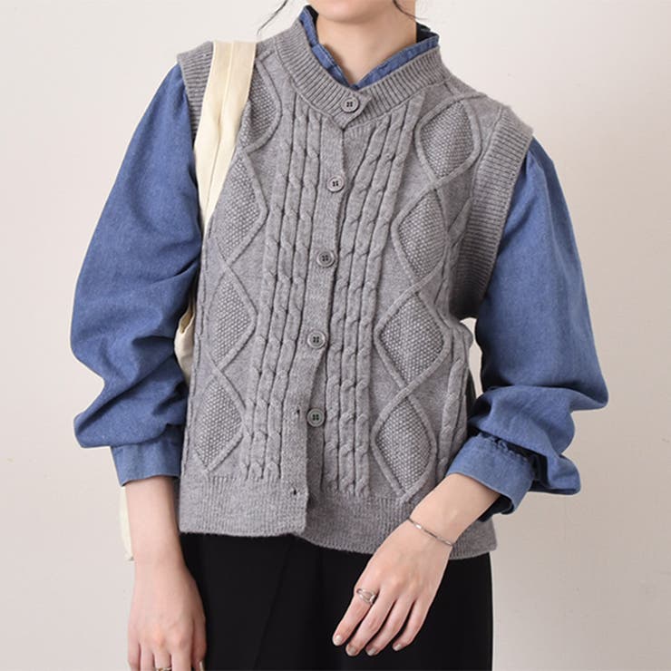 ケーブルニット シャツ レディース[品番：JOKW0016228]｜REAL